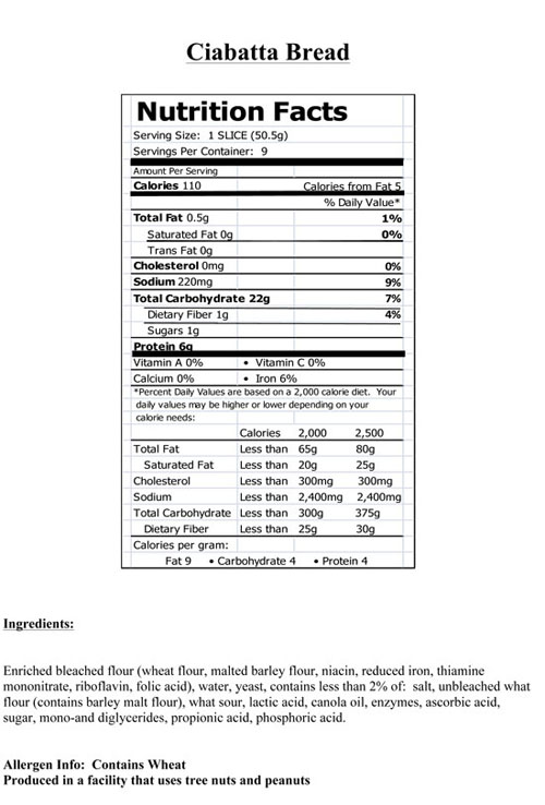 ciabatta rolls nutrition