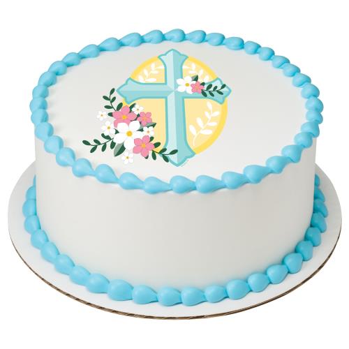Cross With Flowers Round Cake 195