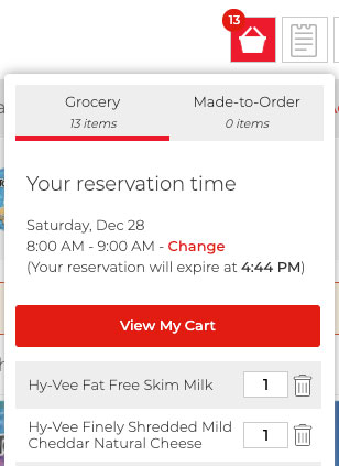 Reserving Time Slot - Shopping Cart Display